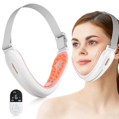 ANLAN Papada Lifting V-Face, EMS Masajeador Facial Shapping con Caliente, Lifting y Reafirmante con Fototerapia Roja y Azul, 6 Modos, Tipo-C (Blanca)