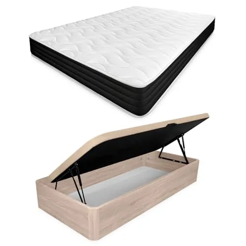 amuéblate online - Pack Colchón Viscoelástico Venus + Canapé Abatible Gran Capacidad con Apertura Lateral | Color Cambria 90 x 190
