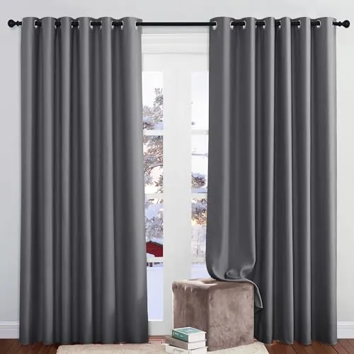 PONY DANCE Cortinas Termicas Aislantes Frio y Calor,Opacas para Salon | 200x210cm(AnxAl),Gris,Curtains Blackout para Dormitorio,Proteccion Intimidad,Bloquea Luz,OEKO-TEX,2 Piezas,con Ojales
