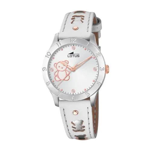 LOTUS Reloj Niña Analógico de Cuero Blanco - Movimiento de Cuarzo - Cristal Mineral de Alta Resistencia - Resistente al Agua 5 ATM - Clásico 18657/A - con Pulsera de Regalo - Junior Collection