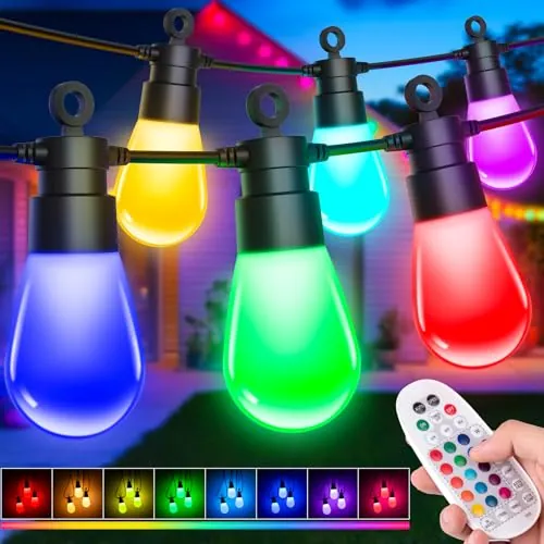 Guirnaldas Luces Exterior Jardín Navidad - 21M Luces LED RGB de Colores Cambiantes, IP65 Impermeable Cadena Luz Bombillas con Control Remoto Iluminacion Lampadas Decoracion Para Terraza Patio Pergolas