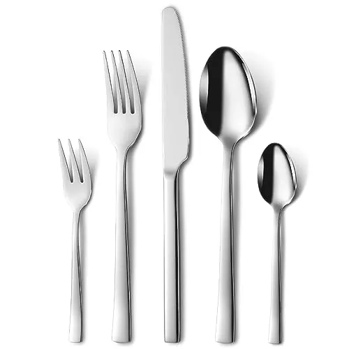 Hunnycook Juego de cubiertos, Cubiertos acero inoxidable para 6 personas, 30 piezas, Cubiertos para el hogar, cocina, restaurante, exterior, pulido brillante, apto para lavavajillas
