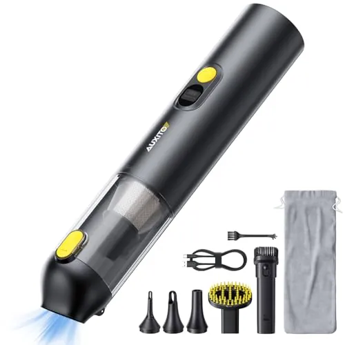 AUXITO Aspirador de Mano - Aspirador Coche de 24000 Pa, Autonomía de 30 Minutos,4 en 1, Recargable, Portátil y Ligero, Mini Aspiradora Potente para Coche, Hogar, Oficina y Pelo de Mascotas(Prieto)