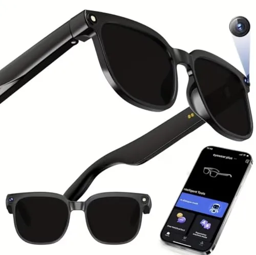 Gafas inteligentes con IA con cámara, lente fotocromática, llamadas Bluetooth, asistente de voz, reproductor de música, traducción y grabación de video (1, negro)