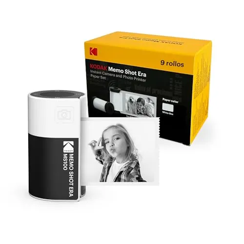 Kodak Memo Shot ERA Kids Cámara Digital instantánea y Etiquetadora, Blanco (Cámara con 1 Rollo de Cartucho de Etiquetas One-Touch + Set de 9 Rollos de Cartuchos)