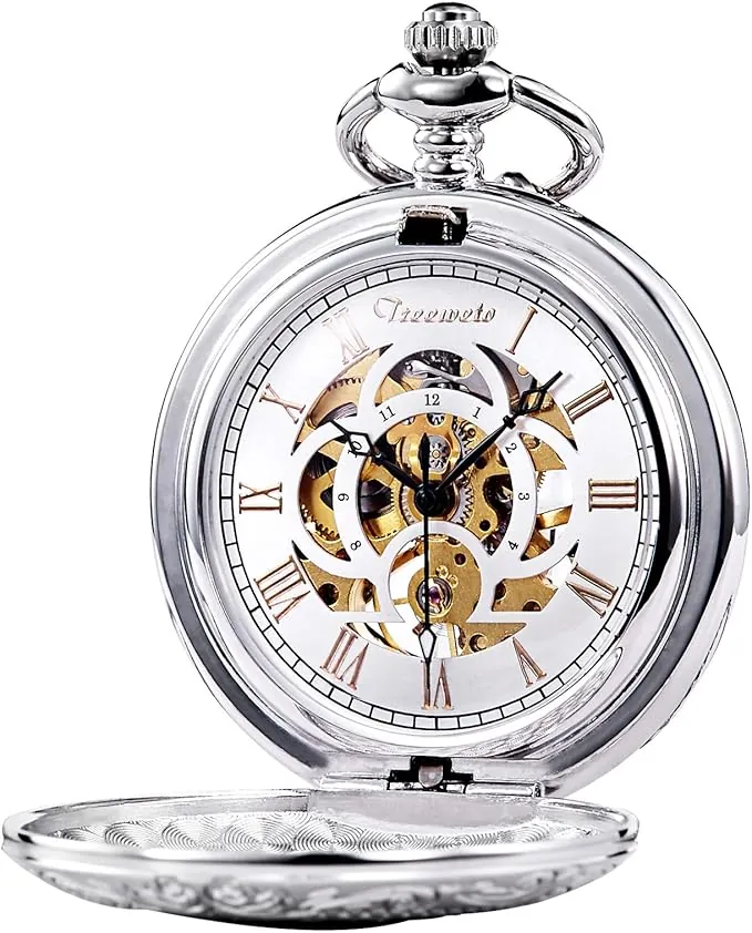 Treeweto - Reloj de bolsillo con esfera de esqueleto y bolsillo mecánico para hombres y mujeres
