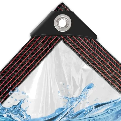 Lona transparente resistente al agua, 2 x 5 m, con ojales para balcón, protección contra la lluvia/caja de arena, lona transparente para muebles de jardín o terraza