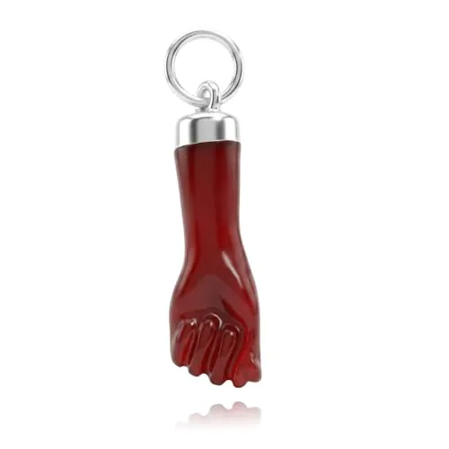 Passo Colgante puño granate en plata 925 - Amuleto mal de ojo en un colgantito mano de tonos coral - El colgante higa o figa lo enviamos en una cajita de regalo