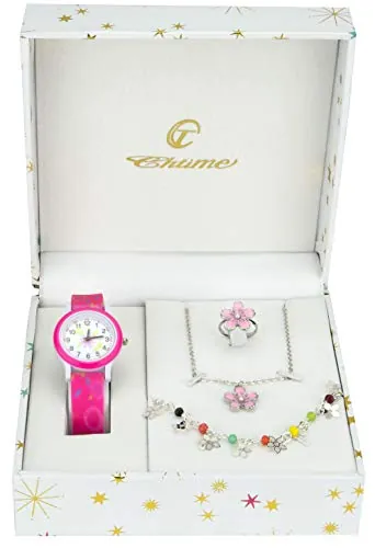 Caja de Regalo Reloj Chico Rosa- Juegos de Joyas Margarita - Collar-Anillo- Pulsera