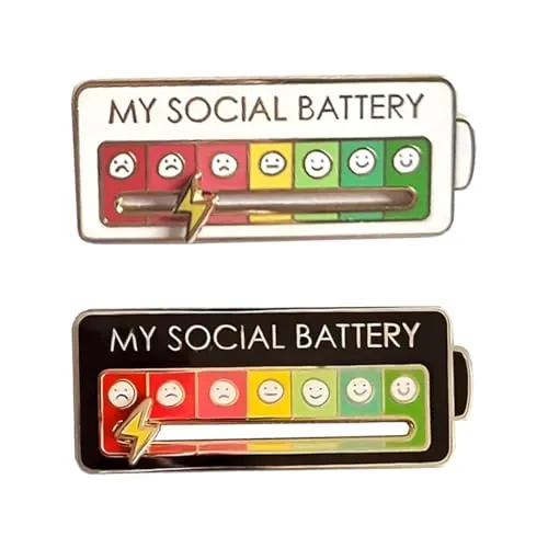 2 pines de batería social para 7 días, 5 x 2 cm, divertido broche de estado de ánimo social, bonito pin esmaltado con indicador de emociones, pin de expresión creativa para hombres y mujeres, pin de