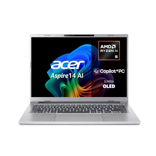 Acer Aspire 14 AI Copilot+ PC A14-61M, Ordenador Portátil 14" WUXGA OLED (AMD Ryzen AI 5 330, 16 GB RAM, 512 GB SSD, AMD Radeon Graphics, Windows 11 Home), Color Plata, Teclado QWERTY Español