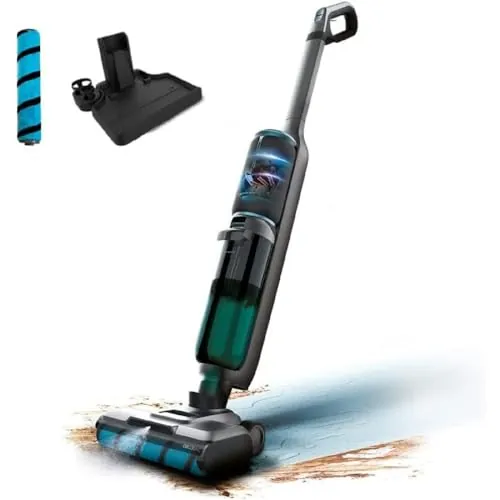 Cecotec Fregona Eléctrica FreeGo Wash&Vacuum Spray. 250 W, Friega y Aspira a la vez, Autonomía 35 mins, Rodillo Wet Jalisco, Spray de Agua, Depósito de Agua Limpia 700 ml y Sucia de 750ml, Base