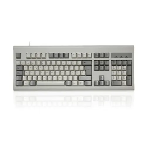 Perixx PERIBOARD-106M, Teclado USB Eficiente Full Size, Teclas Ergonómicas Curvadas, Estilo Retro Clásico, Color Gris y Blanco, QWERTY Español