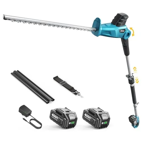 SEESII Cortasetos Telescópico Batería 20V, Cuchilla 50 cm, 2 Baterías 4,0Ah
