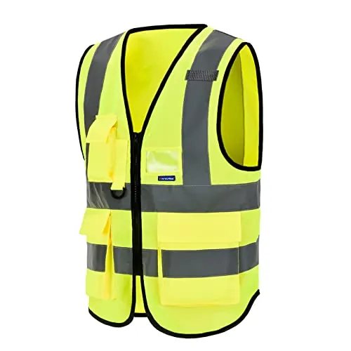 AYKRM Chaleco de seguridad Reflectante Alta visibilidad Ropa de trabajo chaleco Cremallera Seguridad Chaleco de Trabajo Multibolsillos 21 colores