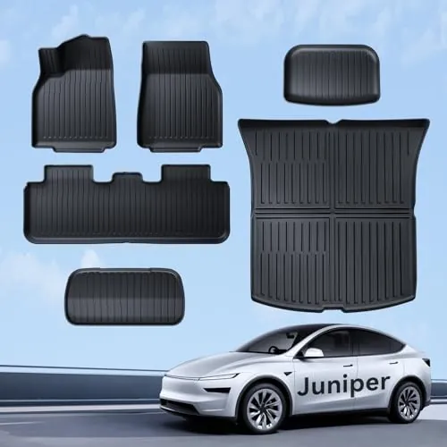 LANTU Juego de 6 Alfombrillas y Alfombrilla para Maletero para Tesla Model Y 2025-2026 Premium/Performance TPE para Todo Tipo de Clima, Borde Alto, Antideslizantes, Impermeables, diseño de 3 Capas