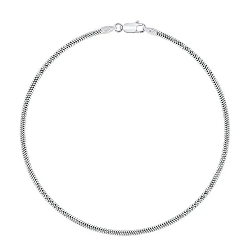Planetys - Tobillera de Plata de Ley 925 Rodiada Cadena Serpiente 2 mm de Ancho 23 cm de Longitud