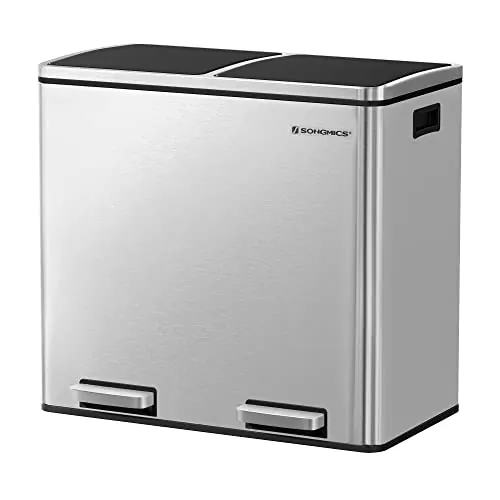 SONGMICS Basurero Reciclaje, 2 Cubetas, 2 x 24 L, con Pedales, Acero