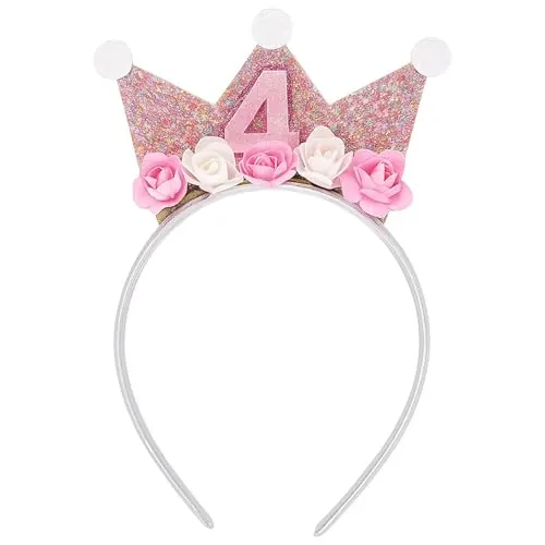 YAOYYG Coronas De Cumpleaños De 4 Años, Coronas De Cumpleaños Para Niña, Decoración Cumpleaños, Coronas De Cumpleaño Con Flores De Rosa, Tiara Para Bebé, Decoración De Fiesta De Cumpleaños