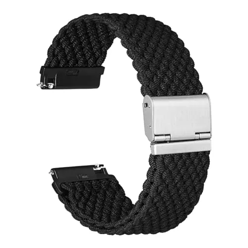 Ayadoo Correas de Reloj Trenzadas de Nailon, Reemplazo de Liberación Rápida, 16mm, Negro con Hebilla Plateada