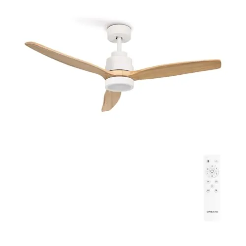 CREATE/WINDSTYLANCE NATURAL WOOD S/Ventilador de techo con luz blanco aspas madera clara con mando / 40W, Silencioso, Ø112 cm, 6 velocidades, doble altura función verano-invierno