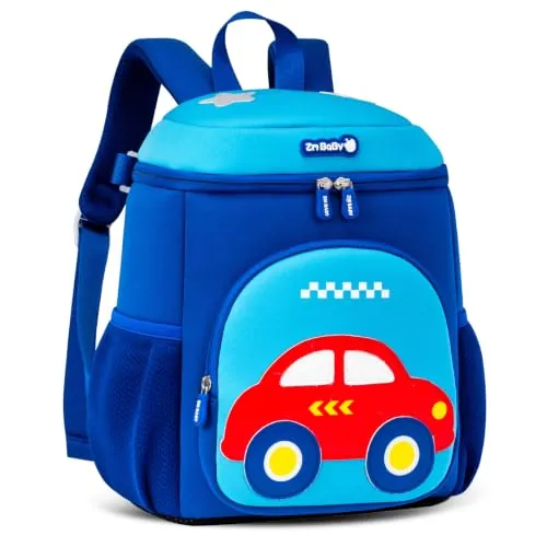 PROTAURI Mochila Infantil Niño 2-6 Años 10.6L, Coche Azul Cielo
