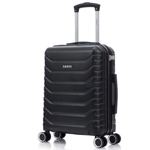 RAYKONG Maleta Cabina 55x40x20cm ABS+Policarbonato (40L) semirígida Equipaje de Mano pequeño 4 Ruedas giratorios a 360º Cierre numérico | Negro