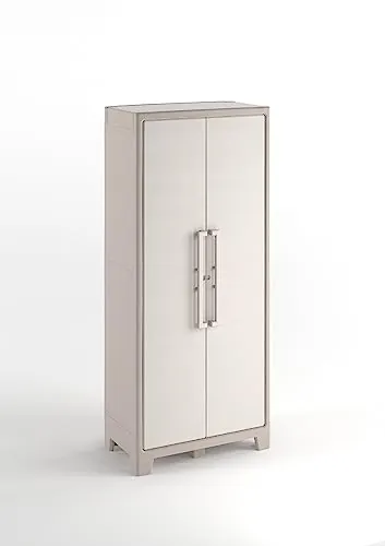 Keter Armario Gulliver Alto|Almacenaje Interior y Exterior|Resina|Estanco al Agua con 2 Puertas y 4 Baldas Regulables en Altura|Color Beige/Arena|80 x 44 x 182 cm