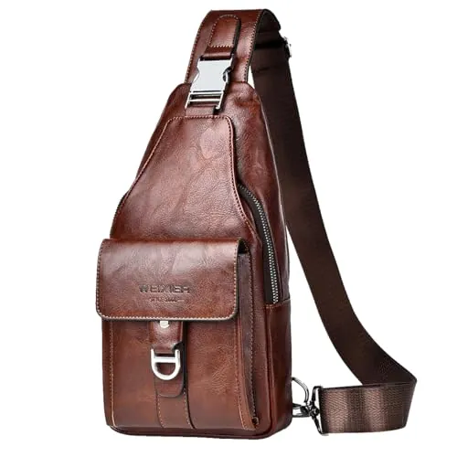 A-QMZL Bolso Hombre de Pecho de Piel Bandolera PU Cuero Bolsos Bandolera Casual Sling Bag Mochila Hombro Bolsas Impermeable Crossbody Bag (Marrón oscuro)