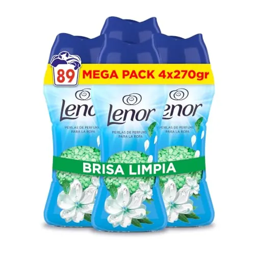 Lenor Perlas De Perfume para la Ropa, 89 Lavados (4 x 270g), Brisa Marina Y Jazmín, Edición Limitada Costa Mediterránea, Frescor Ininterrumpido Hasta 12 Semanas