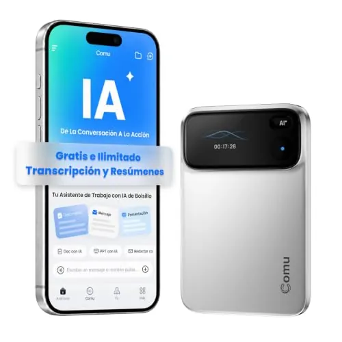 Comu Action Pro Grabadora de Voz IA, Grabadora Profesional con Agente IA