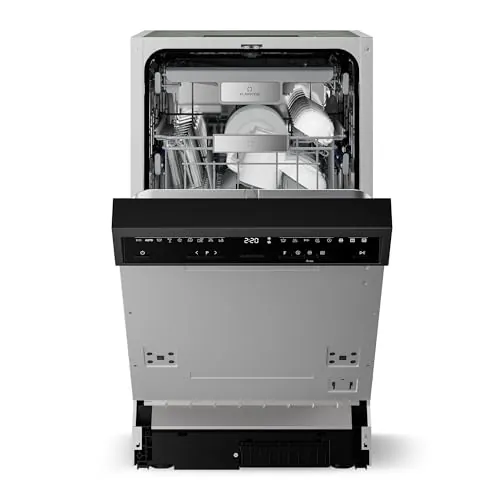 Klarstein Velaire Lavavajillas Integrable 45cm - Semi Integrado, 10 Cubiertos, 9 Programas, 42 dB, Clase B, AquaStop, Bloqueo Infantil, Panelable, Lavavajillas Compacto