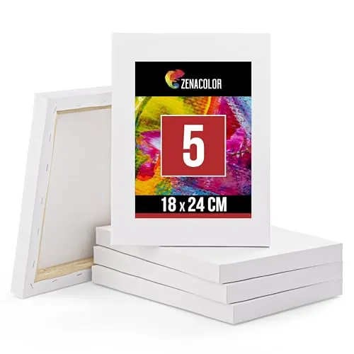 Zenacolor - Set de 5 Lienzos para Pintar 18x24cm - 100% Algodón sin Ácidos | Lienzo para Pintar · Canvas con Bastidor de Madera para Pintura al Óleo y Acrílica · ideal para Artistas y Principiantes