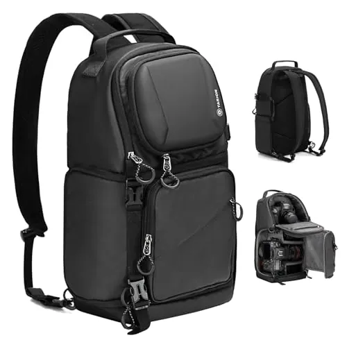 TARION Bolsa para cámara Sling Camera Bolso bandolera Impermeable Foto Mochila Reflex con Protección de la lluvia, Bolsa de Cámara Compatible con DSLR SLR Cámara Trípode (TR-S, Negro)