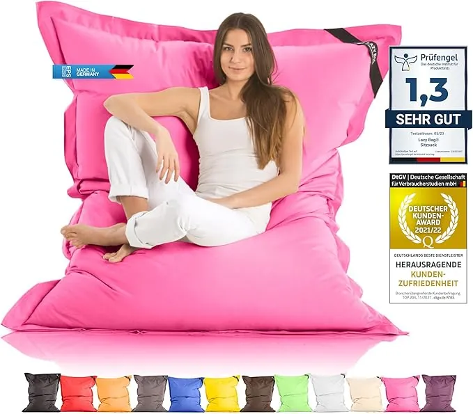 Grande Puff XXL Silla para Interior y Exterior Bean-Bag de Sala de Estar, balcón, jardín, Bolsa de Frijoles 400L Silla Gigante Puf niños y Adultos 180 x 140cm (Nylon, Rosa)