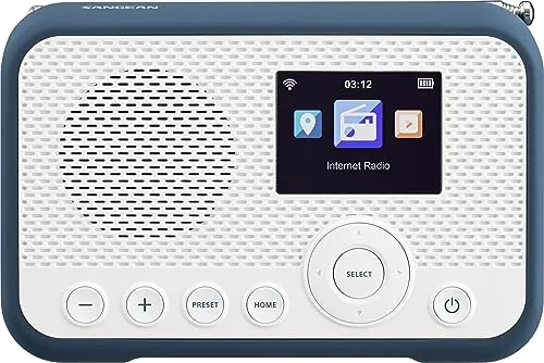 Sangean WFR-39 Radio por Internet con Dab+, FM, WiFi. Radio Internet portátil con Pantalla a Color, con 99 memorias FM, 99 Dab y 250i Radio. Blanco-Azul Oscuro