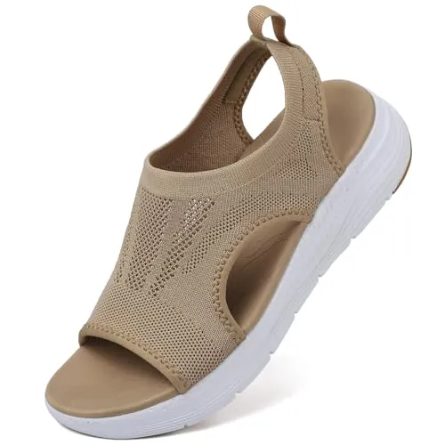 DimaiGlobal Sandalias Deportivas ortopédicas para Mujer Zapatos con Punta Abierta Cuña Lavable de Verano Sandalias para Caminar 39EU Moca