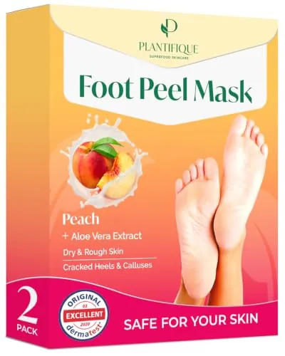 PLANTIFIQUE Mascarilla Pies Exfoliante con Melocotón para Cuidado Pies (x2)