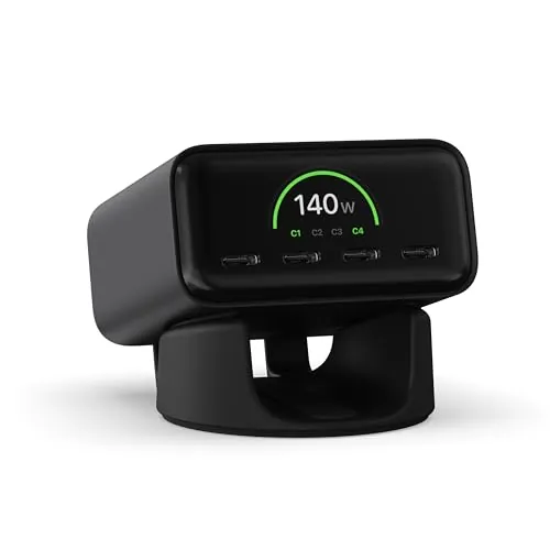SATECHI ChargeView Cargador GAN 140W, Pantalla Digital LCD, Negro Espacial