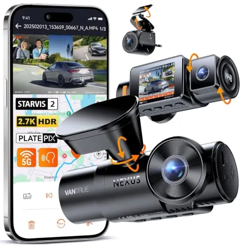 VANTRUE N4S Triple Dashcam para Coche 2.7K+2.5K+2.5K con STARVIS 2,GPS, HDR