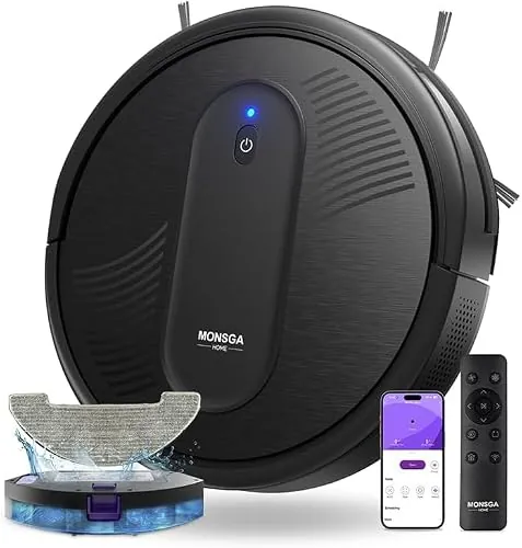 MONSGA Robot Aspirador,Robot Aspirador y Fregasuelos 4000Pa Presión de Succión, Autonomía 140 Minutos, Sensores Anticaídas y Cepillo Multifunción, TotalSurface, App Control