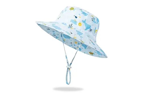 Sombrero de sol para bebé, sombrero de ala ancha, sombreros de playa para niños, protección solar UPF 50+ para niños y niñas, Whales, 0-6 meses