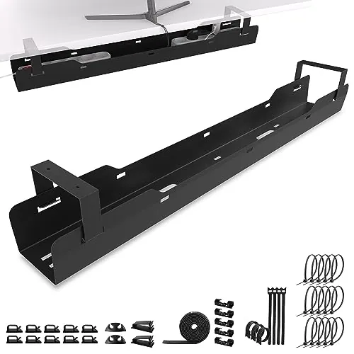 Bandeja Cables Escritorio – Bandeja Amplia hasta 15 kg (Negro) | Abatible por ambos lados · Espacio para cables y regletas · Recoge cables escritorio · Cable management under desk