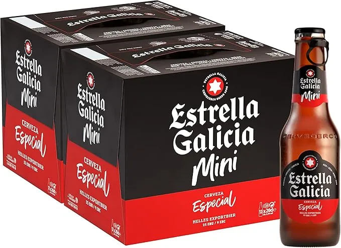 Estrella Galicia Especial Mini - Cerveza Lager Premium, Pack de 24 Botellines x 20 cl, Sabor Ligero y Equilibrado, Galardonada Internacionalmente, 5,5% Volumen de Alcohol