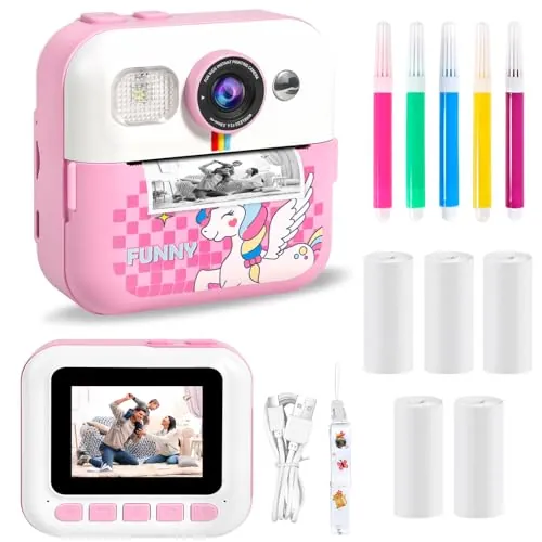 Camara Fotos Infantil Instantanea, 2.4" HD 1080P Cámara para Niños con Tarjeta SD de 32GB,Bolígrafos de Colores y Papel de Impresión,Regalos Juguete