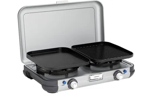 Campingaz Camping Kitchen 2 Grill & Go CV | Cocina Camping de gas, 2 fuegos, funciona con cartucho gas, 3,600 vatios, cocina cartucho con 2 placas de cocción regulables de forma continua