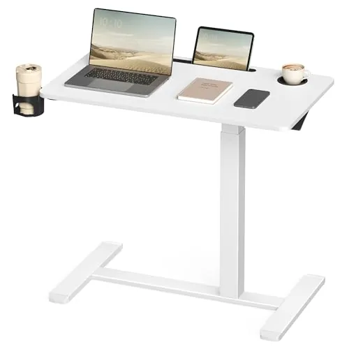 VASAGLE Escritorio con Ruedas, Altura Ajustable, 80 x 45 cm, 2 Portavasos