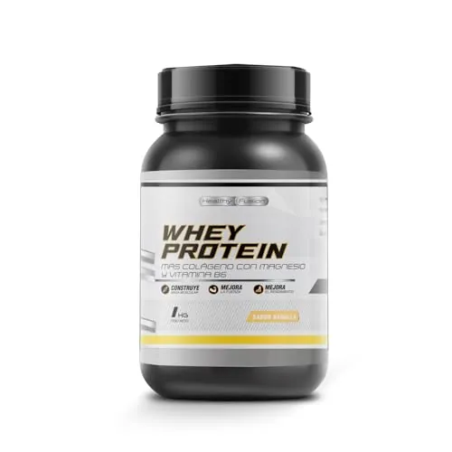 Whey Protein 1KG | 43g Proteína/dosis | Proteína en polvo, BCAA, Glutamina, Colágeno, Magnesio y Vitamina B6 | Aumenta Masa Muscular, Fuerza, Recuperación | Alta Disolución, Fácil Digestión Vainilla