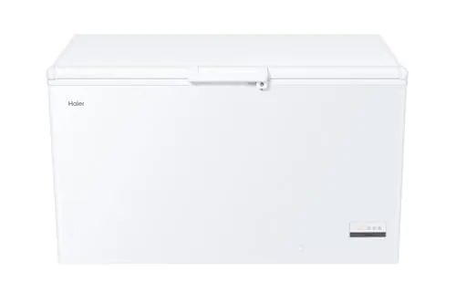 Haier HCE321T Arcon Congelador Horizontal, 319L, Ancho 141cm, Función Fast Freeze y Super Congelación, 2 Cestos Metálicos, Display Digital, Interior de Aluminio Texturizado, Tirador Exterior, Blanco