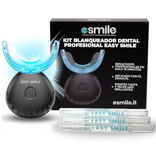 EASY SMILE – Blanqueador Dental con Luz LED 16X – Blanqueador Dental Profesional con 3 Geles – Blanqueamiento Dental Rápido en Casa para Dientes Blancos – Elimina Manchas Profundas